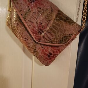 Chic Snake Print Clutch in Pink and Brown